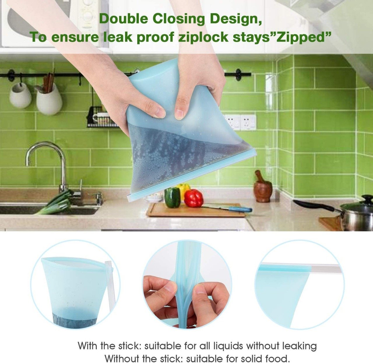 1176 Reusable Airtight Seal Storage Freezer Leak-Proof Silicone Food Bag (Pack of 2) (350ml & 750ml) - SkyShopy 1176 Reusable Airtight Seal Storage Freezer Leak-Proof Silicone Food Bag (Pack of 2) (350ml & 750ml) - SkyShopy